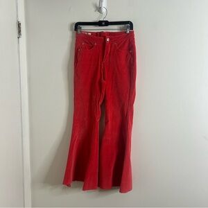 We The Free People Pants Women's 27 Red Corduroy Flare Bell Bottoms Lace Up